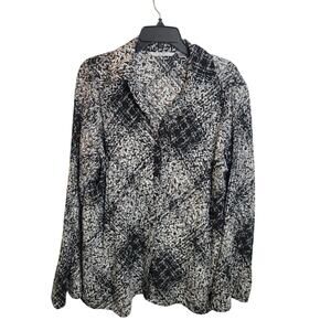 Fred David Brown Plaid Pleated Crinkle Button Down Casual Blouse Women's Size 1X